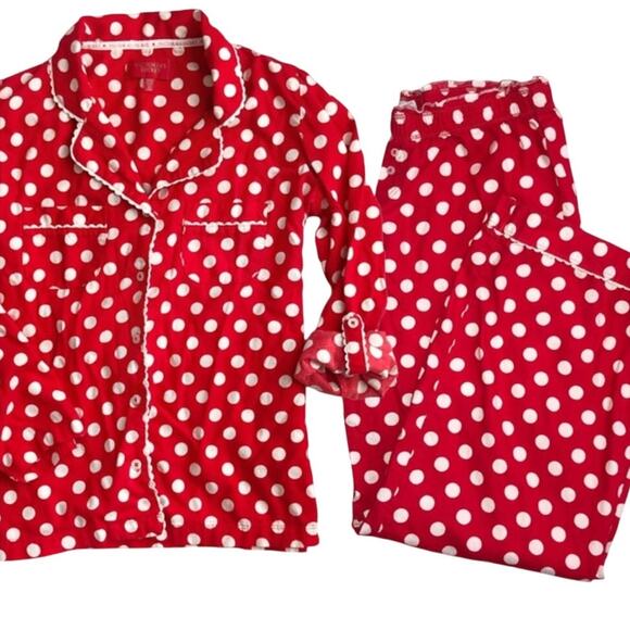 EUC Victoria’s Secret Polka Dot Flannel Long Sleeve Long Pant Pajama Set Small - Picture 3 of 6